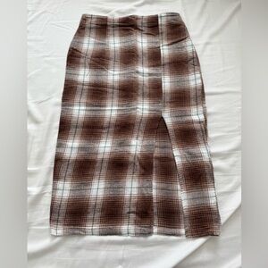 SHEIN Brown and White Plaid Pencil Skirt